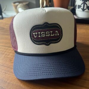 VISSLA Trucker Cap in Cream, Navy & Maroon